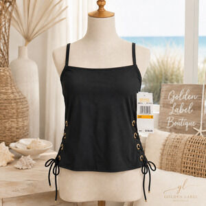 MICHAEL Michael Kors Grommet Tankini Top Small Black NWT MSRP $130